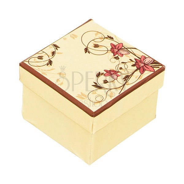 Darilna škatlica za prstan - svetlo rumena z roza narciso