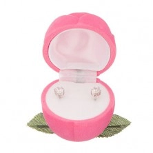 Žametna škatlica za prstan - roza vrtnica z listi
