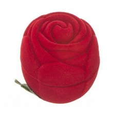 Žametna škatlica za prstan - rdeča vrtnica z listi