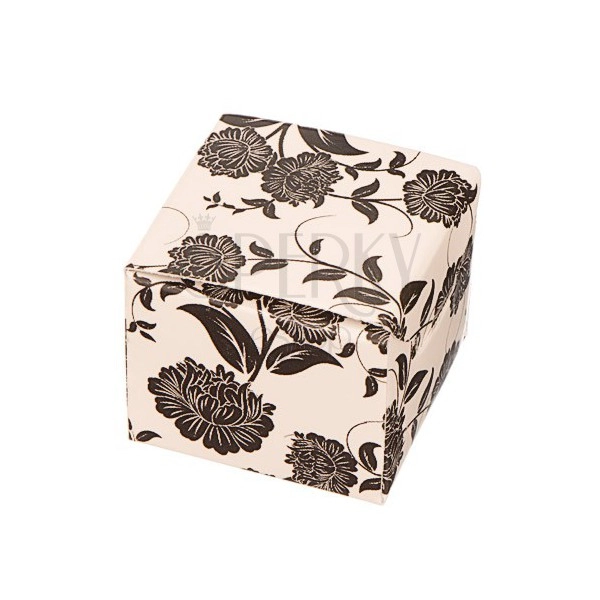 Darilna škatlica za uhane - črne cvetlice na bež podlagi