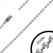 Verižica iz nerjavečega jekla - sijoče kroglice in kratki zobki srebrne barve, 2 mm