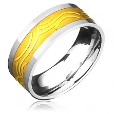 Poročni prstan iz jekla - zlat in srebrn, motiv bleščečih lokov
