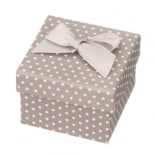 Siva darilna škatlica za nakit - bele pike s pentljo