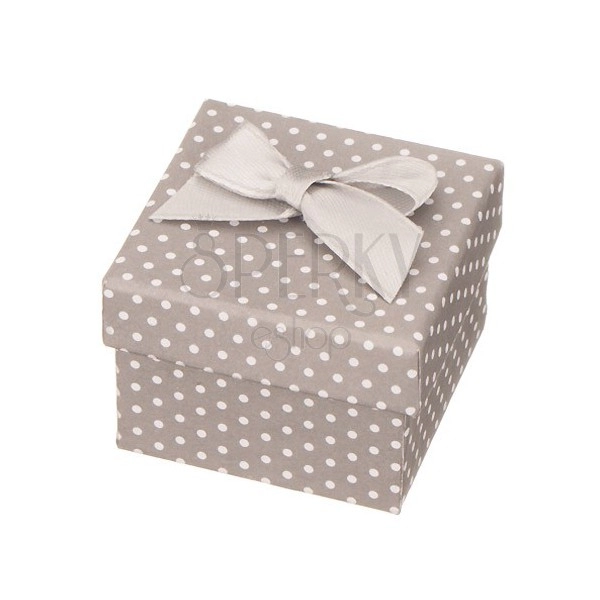 Siva darilna škatlica za nakit - bele pike s pentljo