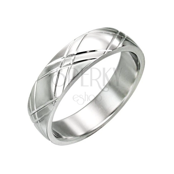 Jeklen prstan - svetleča površina, diagonalne vdolbine v obliki črke X