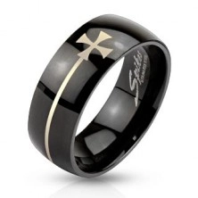 Črn prstan iz jekla z malteškim križem