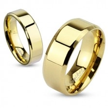 Poročni prstan iz jekla v zlati barvi s prirezanima robovoma, 8 mm