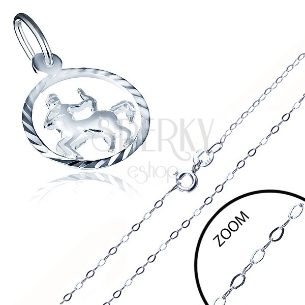 Srebrna ogrlica - tanka verižica in obesek z znakom strelca
