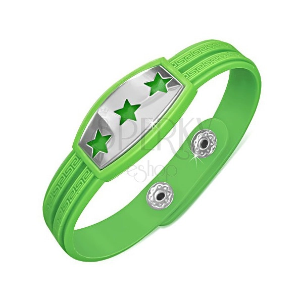 Zelena gumijasta zapestnica - zvezde na ploščici, grški spiralni vzorec