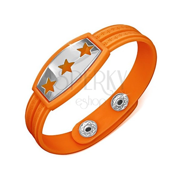 Zapestnica iz gume - oranžna z zvezdami in grškim motivom