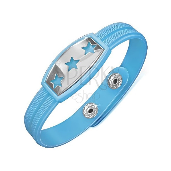 Modra gumijasta zapestnica z zvezdami na jekleni ploščici