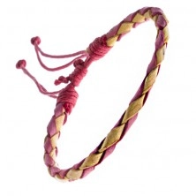 Pletena usnjena zapestnica - rdeča in rumena, vrvice