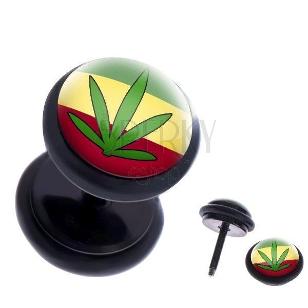 Imitacija piercinga za uho - reggae barve in list marihuane
