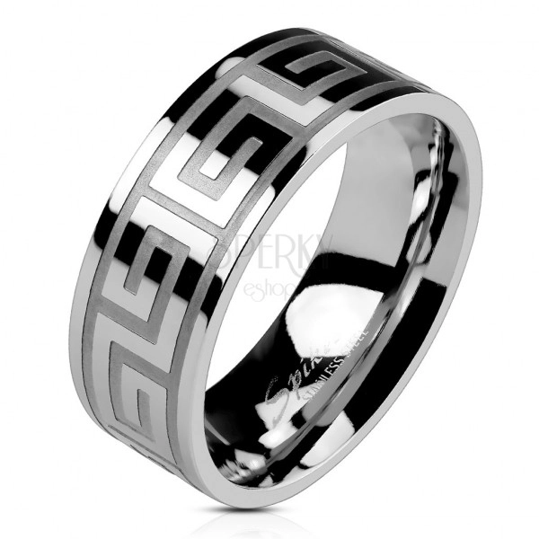 Poročni prstan iz jekla srebrne barve, sijoča površina, grški vzorec, 8 mm