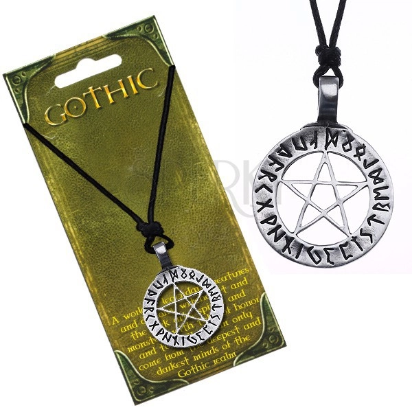 Verižica iz vrvice – magijski pentagram z runami na krogu