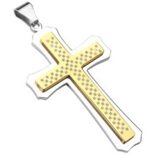 Masiven križ v zlato-srebrni kombinaciji z vzorcem šahovnice