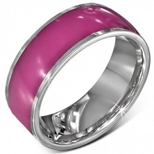 Jeklen poročni prstan - bleščeče roza s srebrnim robom, 8 mm