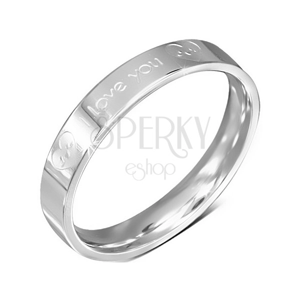 Prstan iz kirurškega jekla - srebrn poročni prstan, I Love You, dve srci