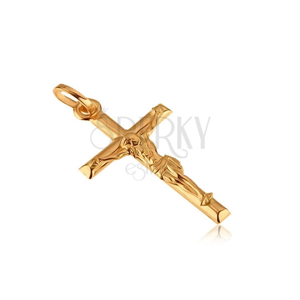 Zlat 14K obesek - križani Jezus na gladkem križu