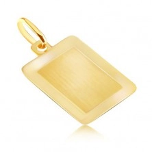 Zlat 14K obesek - gladka pravokotna ploščica s sijočim okvirjem