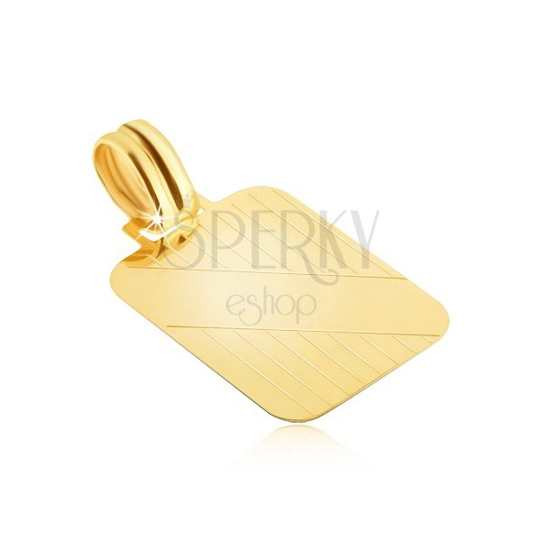 Zlat obesek - ploščica z navpičnimi zarezami in diagonalnim gladkim trakom