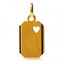 Zlat obesek - ploščica z izrezom srca in mat površino