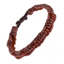 Usnjena pletena zapestnica - karamelno rjave in rožnatorjave vrvice