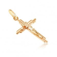 Zlat obesek - križ z vrezanimi kraki in tridimenzionalnim Jezusom
