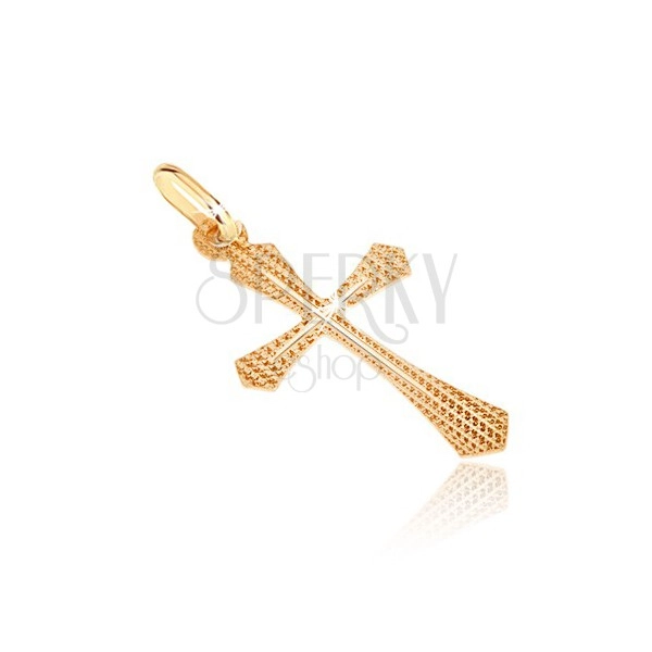 Zlat obesek - strukturiran križ z razširjenimi kraki in vitkim križem