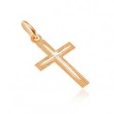 Obesek iz 14K zlata - bleščeč krščanski križ z ozkimi zarezami