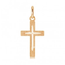 Obesek iz 14K zlata - bleščeč krščanski križ z ozkimi zarezami