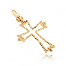 Zlat obesek - križ z razvejanimi žarkastimi kraki in izrezom