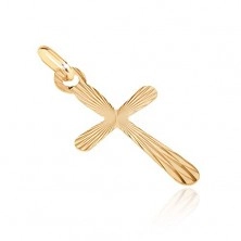 Obesek iz zlata - križ z zaobljenimi kraki in zrcalnimi lisami