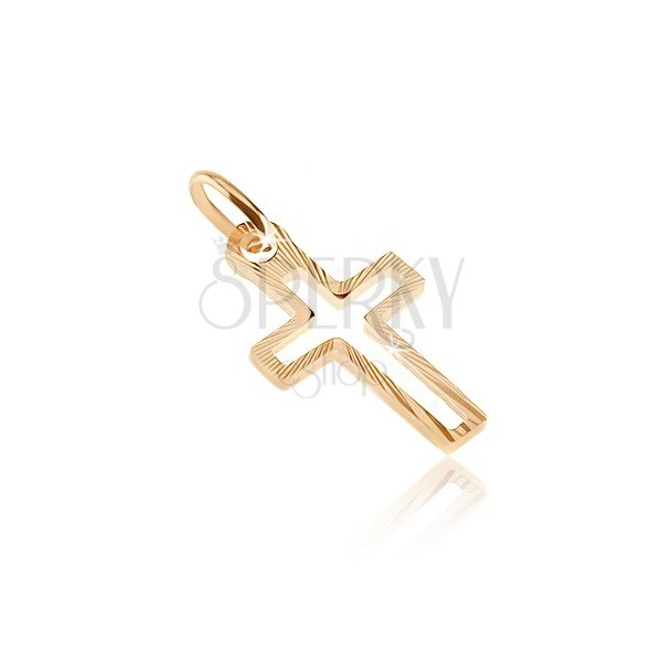 Zlat obesek - oris križa s sijočimi ozkimi trakovi