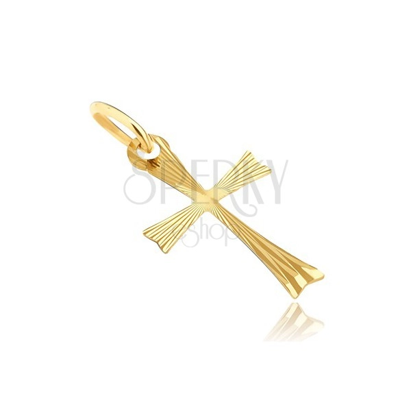 Zlat obesek - križ z viličastimi kraki z žarki