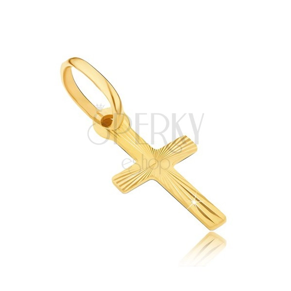 Zlat obesek - križ s sijočimi žarki na površini