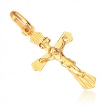 Zlat obesek - križ s prirezanimi kraki in Kristusom