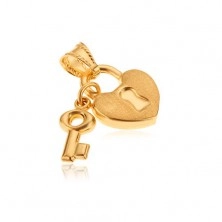 Zlat obesek - sijoča srčasta ključavnica s ključem