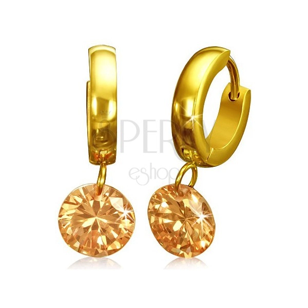 Obročasti uhani iz kirurškega jekla - zlata barva, oranžen kamen