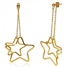Zlati vtični uhani iz nerjavečega jekla - obrisa dveh zvezd