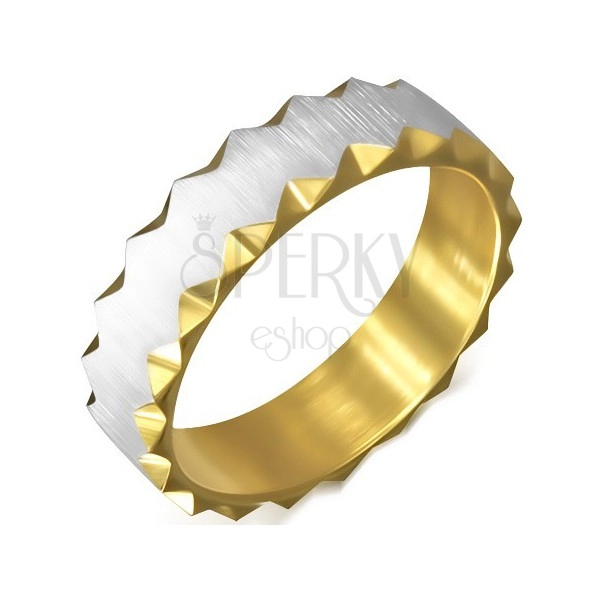 Jeklen prstan v zlati barvi s satenastim pasom in trikotnimi izrezi