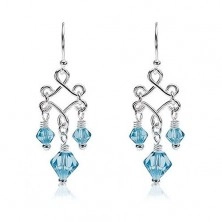 Srebrni viseči uhani z modrimi steklenimi perlicami