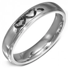 Sijoč jeklen prstan - gladek poročni prstan z dvema povezanima srcema