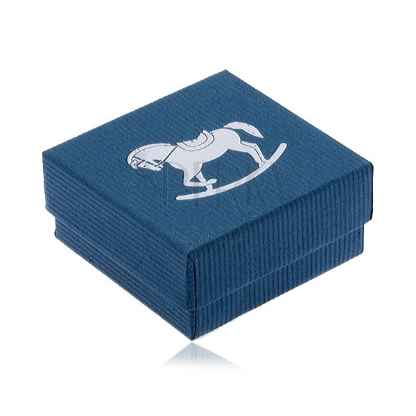 Modra darilna škatlica za nakit, srebrn gugalni konj