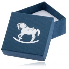 Modra darilna škatlica za nakit, srebrn gugalni konj