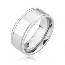 Sijoč srebrn poročni prstan iz titana z dvema zarezama