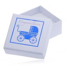 Bela darilna škatlica za nakit - moder voziček za dojenčka