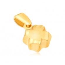 Obesek iz rumenega 14K zlata - 3D štiriperesna deteljica, satenasta površina, rob z vdolbinami
