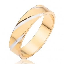 Zlat prstan s srebrnimi diagonalnimi zarezami 