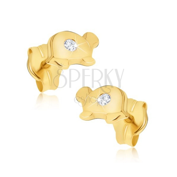 Zlati uhani - bleščeča želvica s prozornim kamnom na oklepu